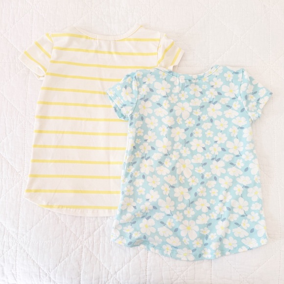 2T Btween Kids Short Sleeve Tshirts Blue Floral Yellow White Stripes - Picture 4 of 4